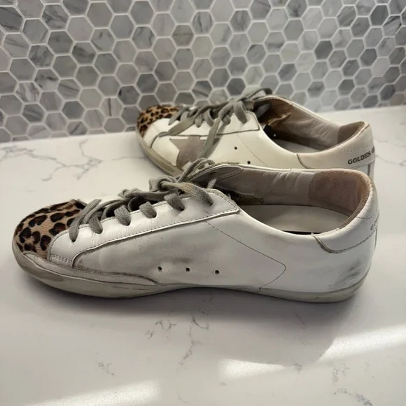 Golden Goose Superstar Calf Hair Leopard Print Sneakers EU42
